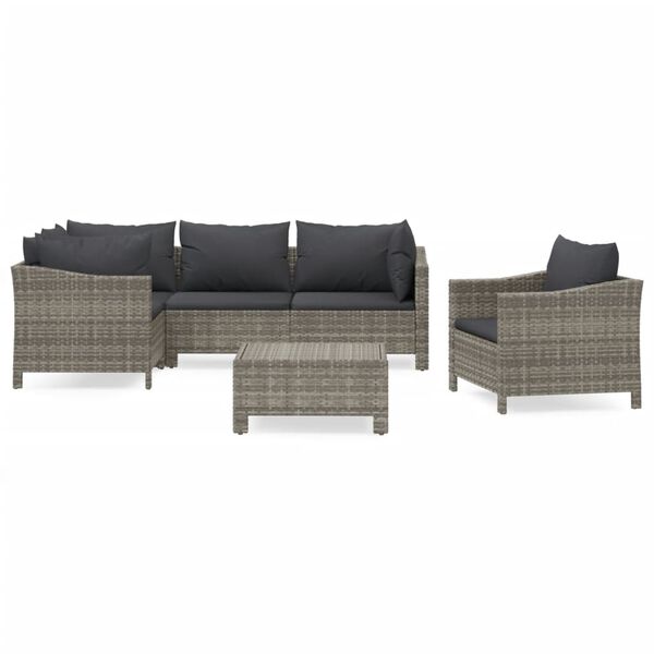 vidaXL 6 Piece Garden Lounge Set with Cushions Grey Poly Rattan