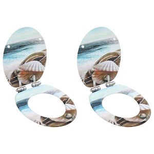 vidaXL WC Toilet Seats 2 pcs with Soft Close Lids MDF Muschel Design