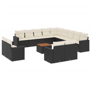 vidaXL 14 Piece Garden Sofa Set with Cushions Black Poly Rattan
