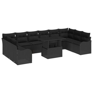 vidaXL Garden Sofa Set with Cushion Manual 11 pcs Black Poly Rattan