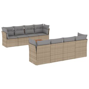 vidaXL 9 Piece Garden Sofa Set with Cushions Beige Poly Rattan
