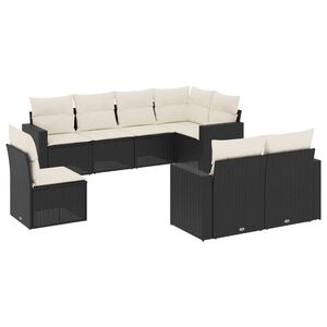 vidaXL 8 Piece Garden Sofa Set with Cushions Black Poly Rattan