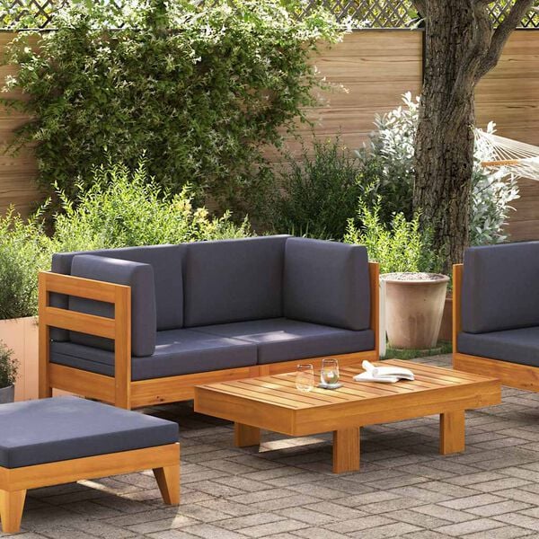 vidaXL 2 Piece Garden Lounge Set with Dark Grey Cushions Acacia Wood