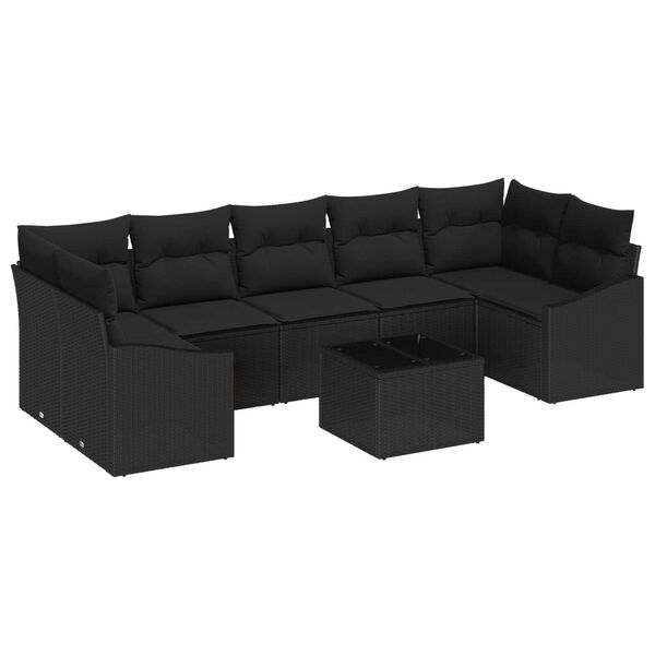 vidaXL Sofa Set with Cushion with Storage 8 pcs Black Poly Rattan