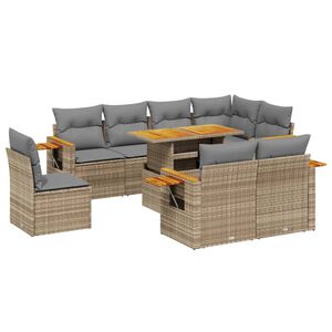 vidaXL 9 Piece Garden Sofa Set with Cushions Beige Poly Rattan