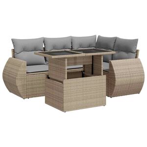 vidaXL 5 Piece Garden Sofa Set with Cushions Beige Poly Rattan