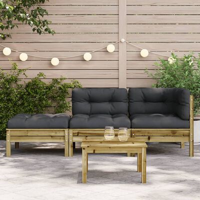 vidaXL Garden Sofa with Cushions and Footstool 2-Seater
