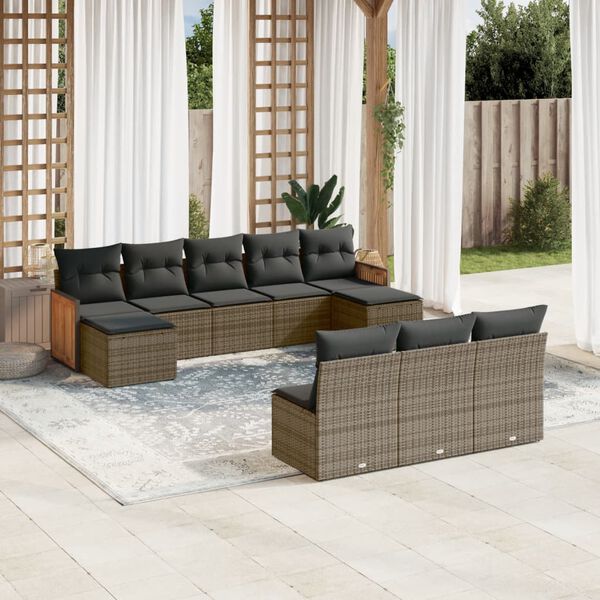 vidaXL 10 Piece Garden Sofa Set with Cushions Grey Poly Rattan