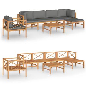 vidaXL 7 Piece Garden Lounge Set with Grey Cushions Solid Teak Wood