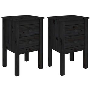 vidaXL Bedside Cabinet | Set of 2 | Black | Solid Pine Wood | Compact
