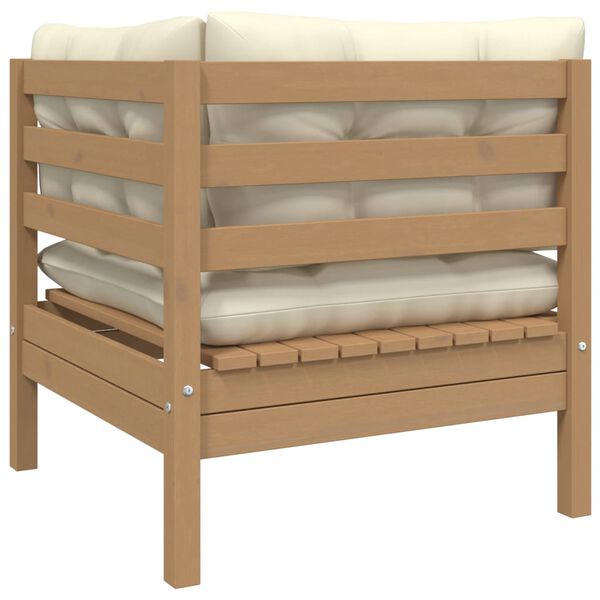 vidaXL 3 Piece Garden Lounge Set with Cream Cushions Solid Pinewood