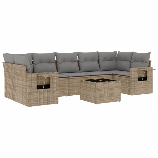 vidaXL 8 Piece Garden Sofa Set with Cushions Beige Poly Rattan