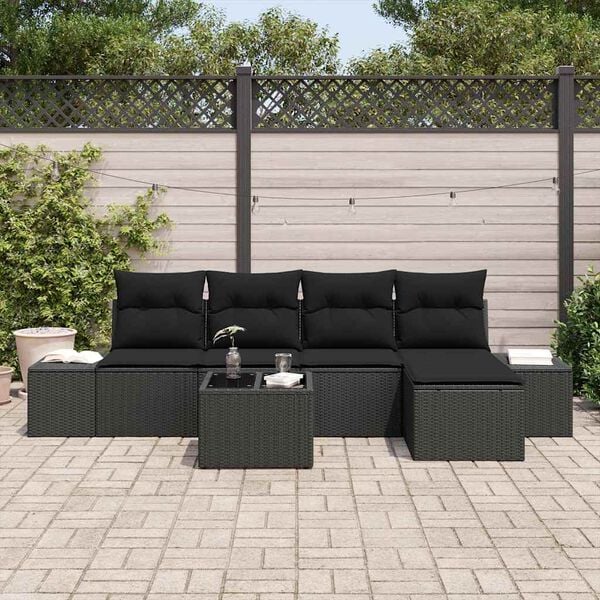 vidaXL Garden Sofa Set with Cushion 6 pcs Black Poly Rattan