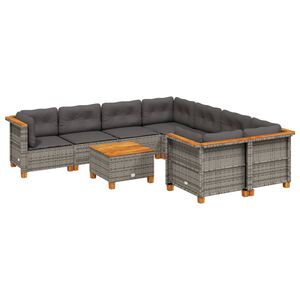 vidaXL 9 Piece Garden Sofa Set with Cushions Grey Poly Rattan
