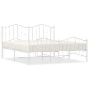 vidaXL Metal Bed Frame without Mattress with Footboard White 180x200cm