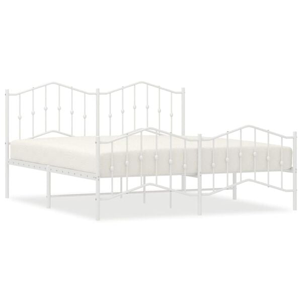 vidaXL Metal Bed Frame without Mattress with Footboard White 180x200cm