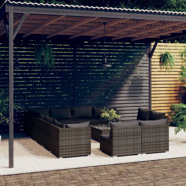 vidaXL 13 Piece Garden Lounge Set with Cushions Grey Poly Rattan