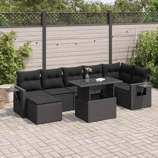 vidaXL 8 Piece Garden Sofa Set with Cushions Black Poly Rattan