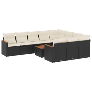 vidaXL 11 Piece Garden Sofa Set with Cushions Black Poly Rattan