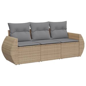 vidaXL 3 Piece Garden Sofa Set with Cushions Beige Poly Rattan