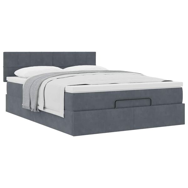 vidaXL Ottoman Bed with Mattress Dark Grey Double Velvet