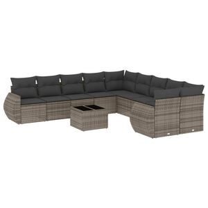 vidaXL 11 Piece Garden Sofa Set with Cushions Grey Poly Rattan