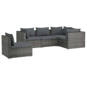 vidaXL 5 Piece Garden Lounge Set with Cushions Poly Rattan Grey