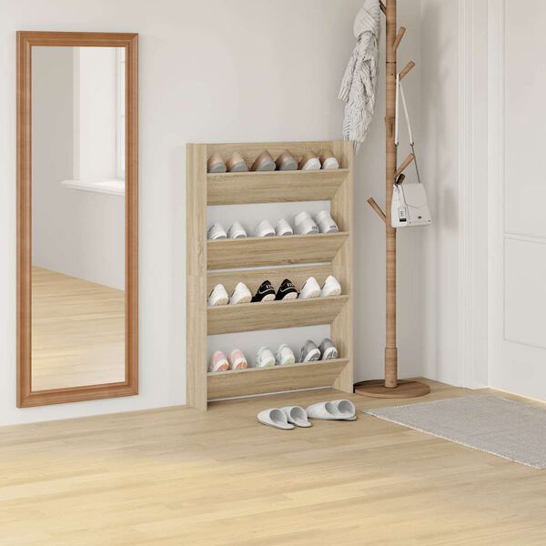 vidaXL Wall Shoe Cabinets 2 pcs Sonoma Oak 80x18x60cm Engineered Wood
