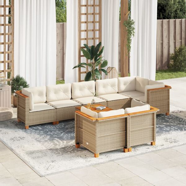 vidaXL 9 Piece Garden Sofa Set with Cushions Beige Poly Rattan