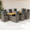 vidaXL 9 Piece Garden Bistro Set with Cushions Grey Poly Rattan