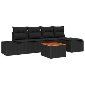 vidaXL Garden Sofa Set with Storage 6 pcs Black Poly Rattan