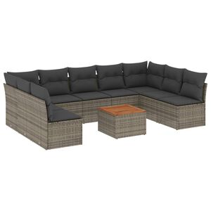 vidaXL 10 Piece Garden Sofa Set with Cushions Grey Poly Rattan