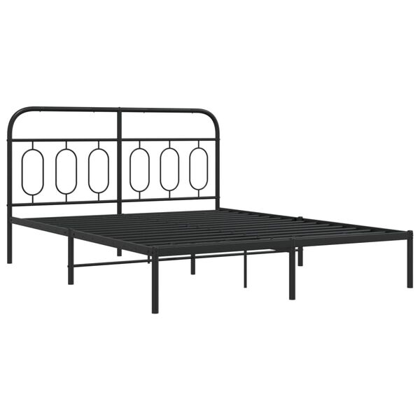 vidaXL Metal Bed Frame without Mattress with Headboard Black 135x190cm
