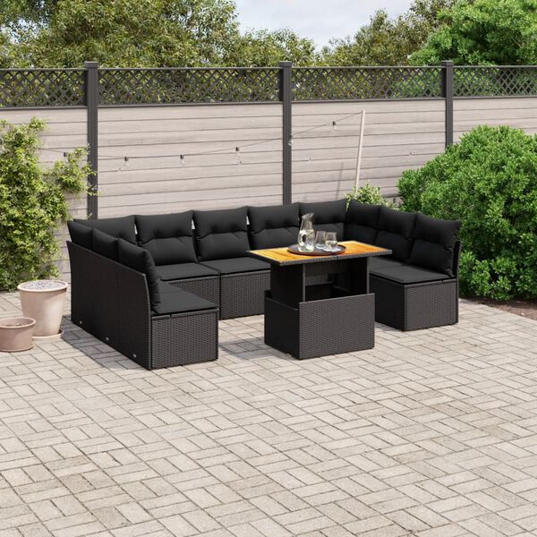 vidaXL 10 Piece Garden Sofa Set with Cushions Black Poly Rattan