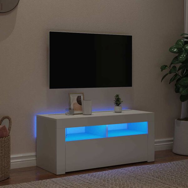 vidaXL TV Cabinet with LED Lights White 90x35x40 cm