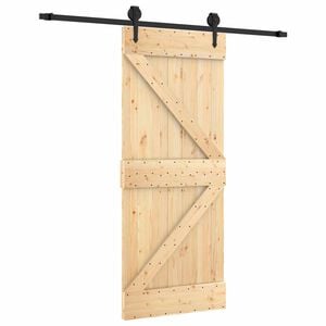 vidaXL Sliding Door Natural and Black 85 x 210 cm Solid Pine Wood