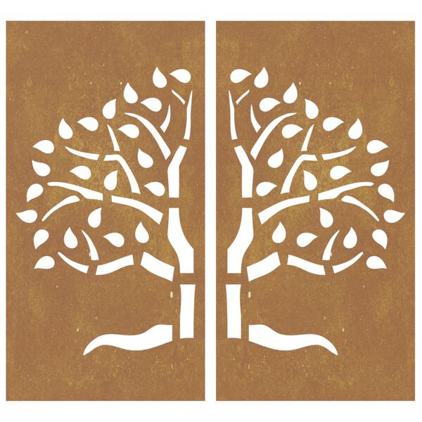 vidaXL Garden Wall Decorations 2 pcs 105x55 cm Corten Steel Tree Design