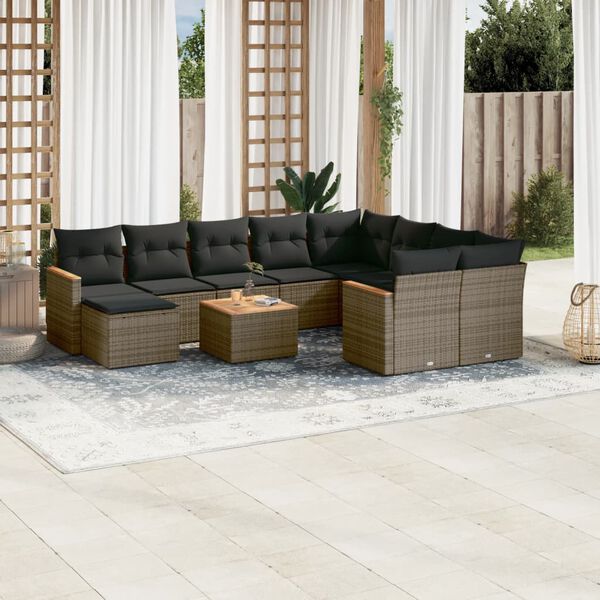 vidaXL 11 Piece Garden Sofa Set with Cushions Grey Poly Rattan