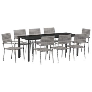 vidaXL Garden Dining Set 9 pcs Grey Poly Rattan
