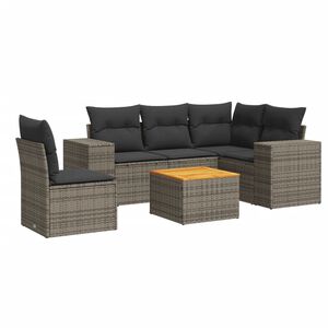 vidaXL 6 Piece Garden Sofa Set with Cushions Grey Poly Rattan