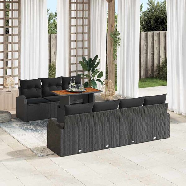 vidaXL Garden Sofa Set with Storage 8 pcs Black Poly rattan