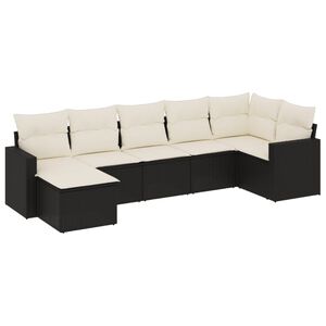 vidaXL 7 Piece Garden Sofa Set with Cushions Black Poly Rattan