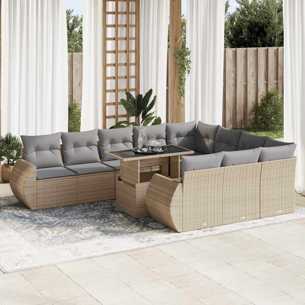 vidaXL 11 Piece Garden Sofa Set with Cushions Beige Poly Rattan