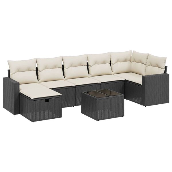 vidaXL 8 Piece Garden Sofa Set with Cushions Black Poly Rattan
