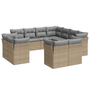 vidaXL 11 Piece Garden Sofa Set with Cushions Beige Poly Rattan