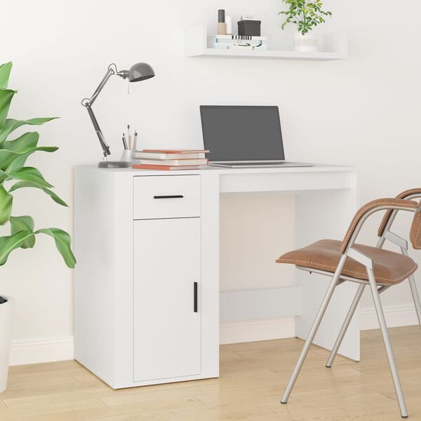 vidaXL Desk with Cabinet White Engineered Wood