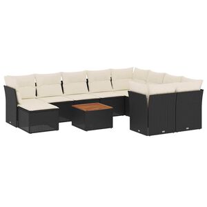 vidaXL 11 Piece Garden Sofa Set with Cushions Black Poly Rattan