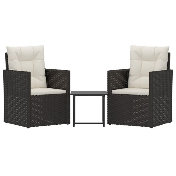 vidaXL 3 Piece Outdoor Lounge Set with Cushions Poly Rattan Black