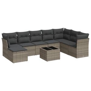 vidaXL 9 Piece Garden Sofa Set with Cushions Grey Poly Rattan