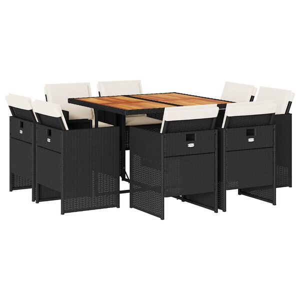 vidaXL 9 Piece Garden Dining Set with Cushions Black Poly Rattan